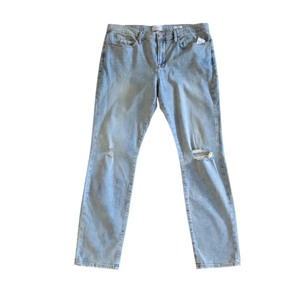 Frame Men's Denim L'Homme Skinny Fit Mid Rise Light Wash Distressed Jeans Sz 38
